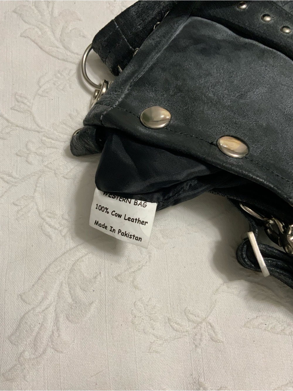 Leather Biker Crossbody Bag with Silver Studs and Fringe, Hip Bag - Picture 8 of 8